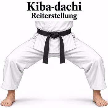 Kiba-dachi: breite Stellung mit parallelen Füßen und gebeugten Knien